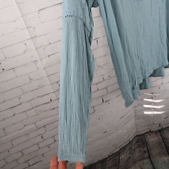 H&M BLUE LONG SLEEVE V NECK SHEER DETAIL TOP SIZE 2 - Picture 6 of 10